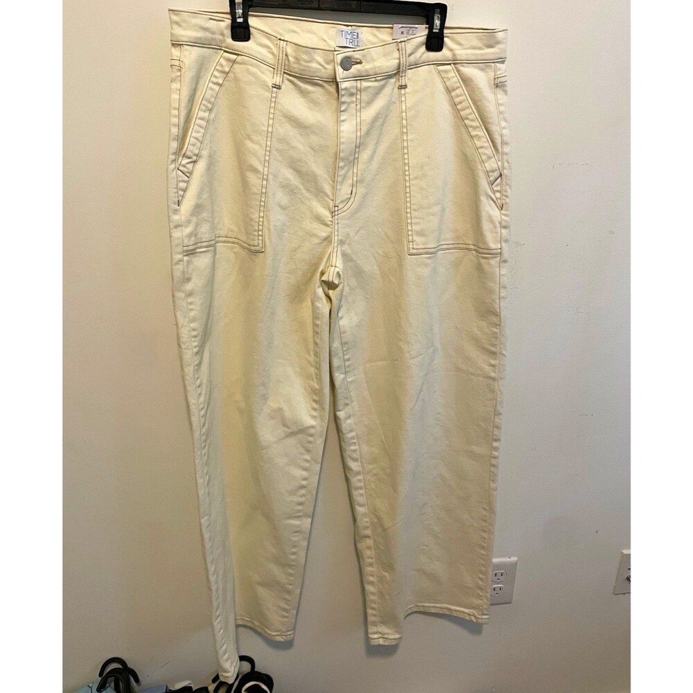 Time and Tru Women's Ivory Utility Trouser Pants Plus High Rise Relaxed Pockets